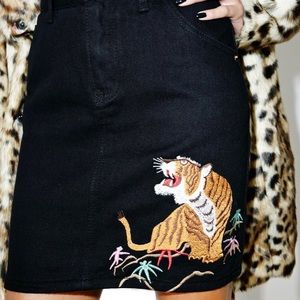 “Glamorous” Black Denim Tiger Skirt.